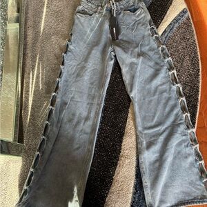 Stylish Gray Cutout Flare Jeans